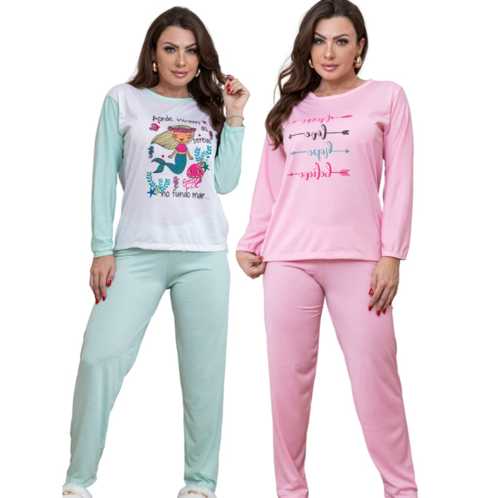 KIT 2 PIJAMAS MANGA LONGA FEMININO Promoção Dia das mães