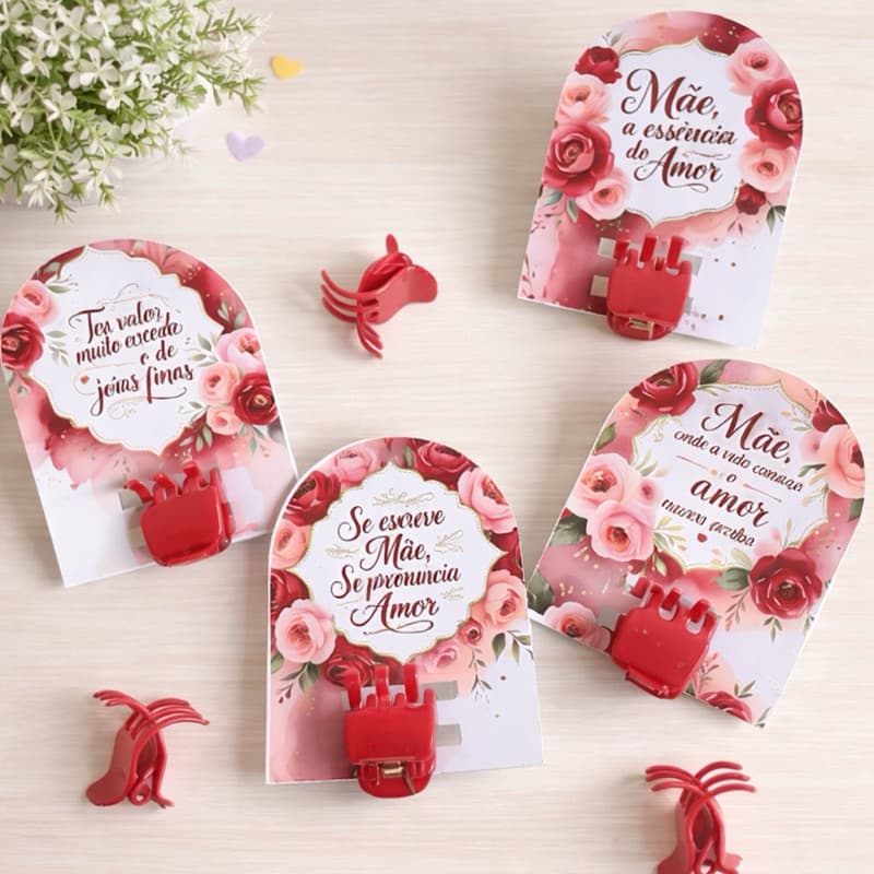 Tag para Presilha Dia das Mães | Expositor Floral para Acessórios 5cm