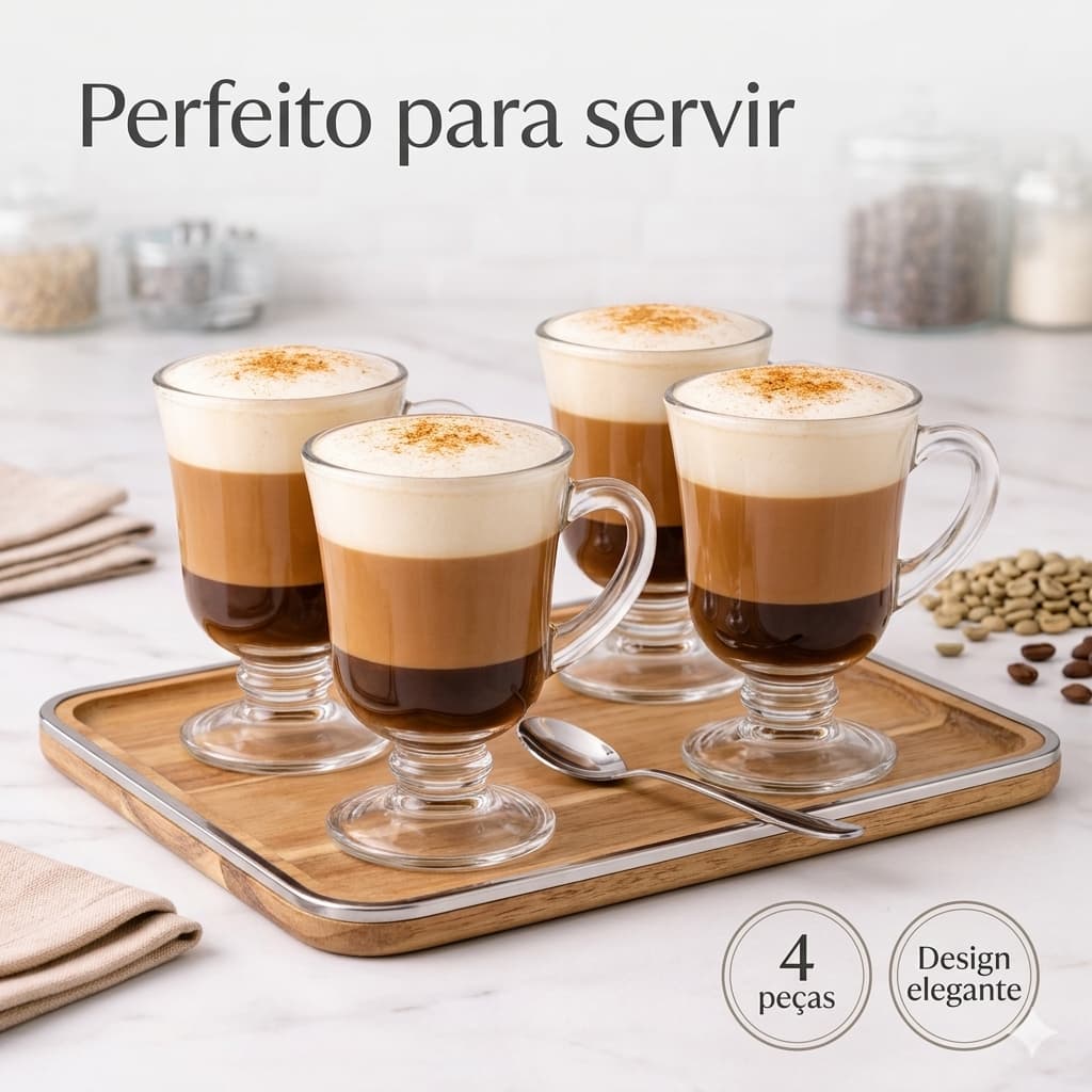 Kit 4 Canecas Vidro Cappuccino 120ml Xícaras Café Transparentes Elegantes Modernas