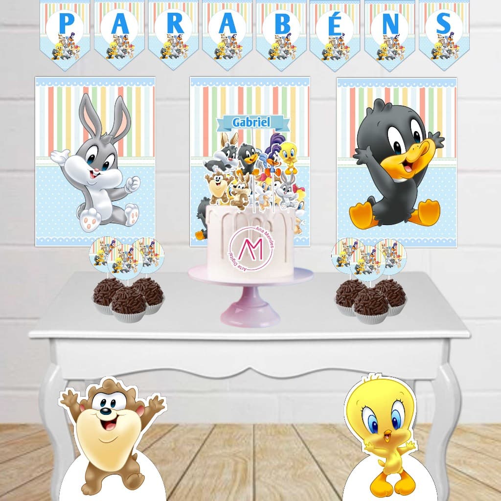 Kit Festa Infantil Lunetunes Fácil Decoração Com Painel Display Toppers Topo de Bolo Só um bolinho