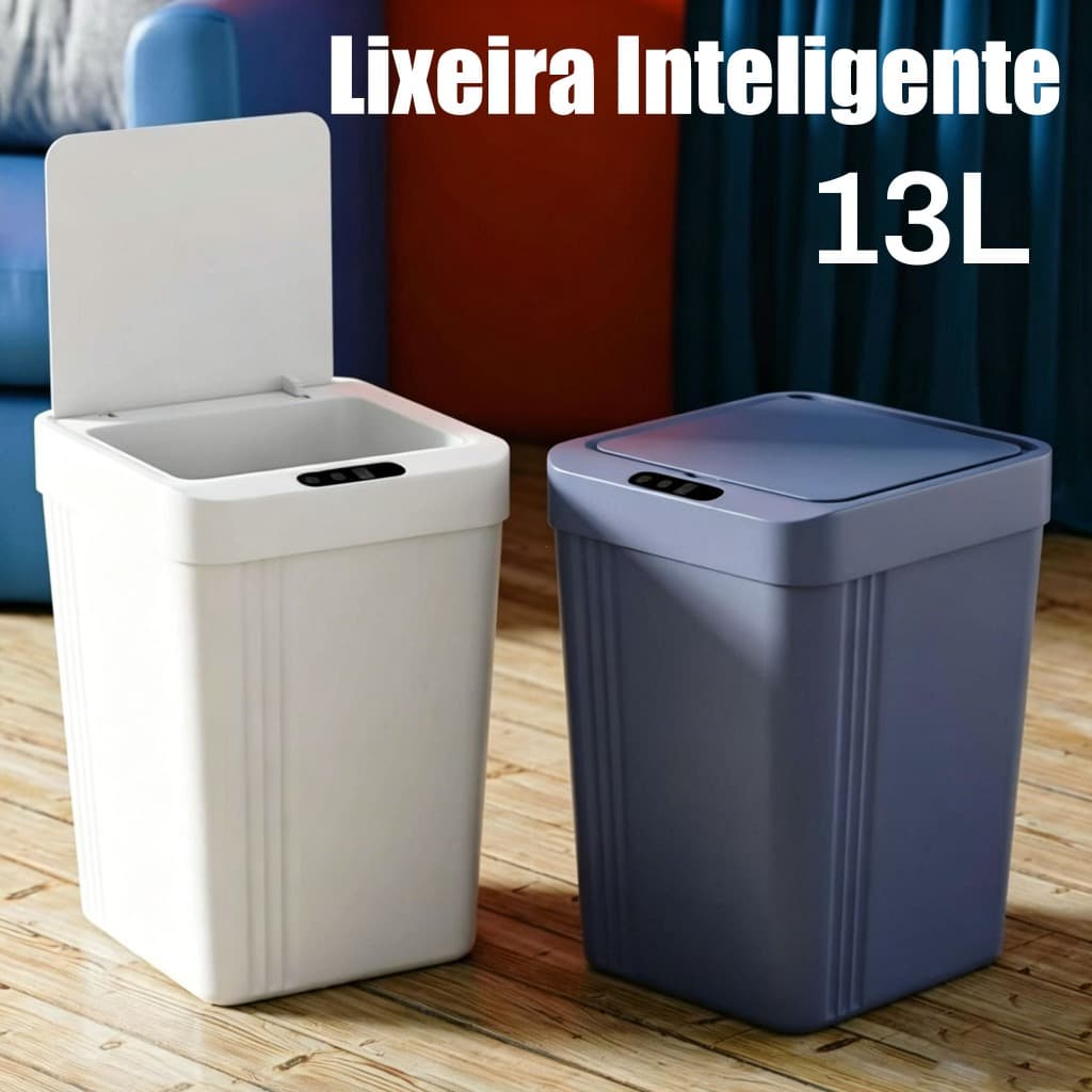 Lixeira com Sensor Automático Inteligente Abre Fácil em Toque Cesto Lixo Casa 13 Litros