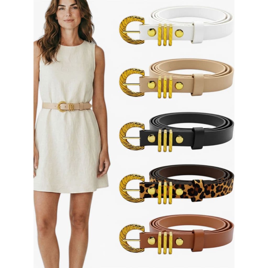 Cinto Feminino Elegante Blogueira Couro Sintético Fivela Dourada Fashion Ajustável Básico - Duda