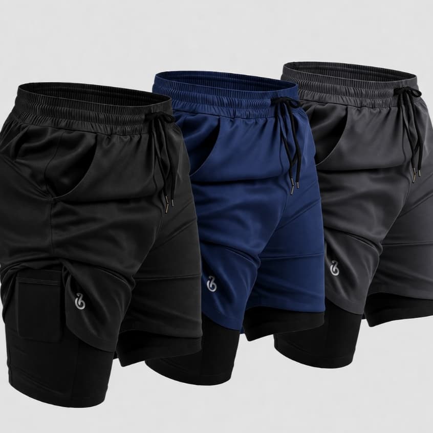 Kit com 3 Shorts Duplos 2 em 1 Compressão Masculino Dryfit Treino Academia Fitness Calção Bermuda