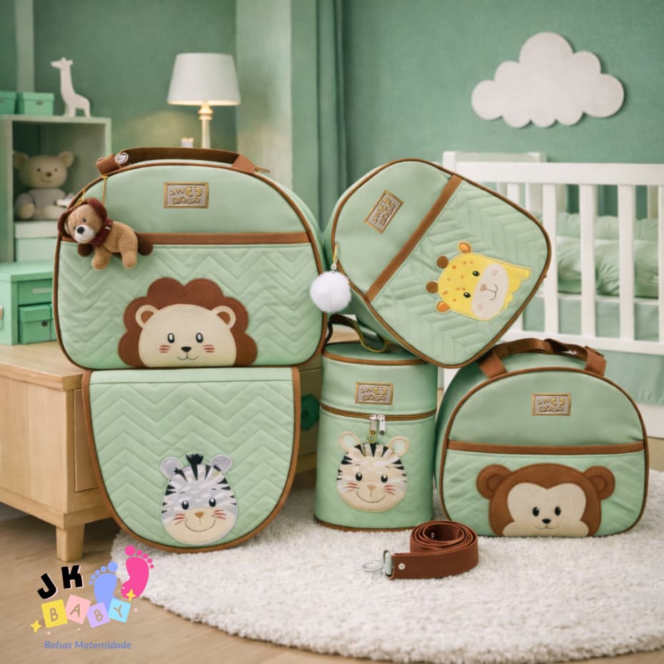 Kit Bolsa Maternidade 5 Peças Safari Grande Impermeável Enxoval