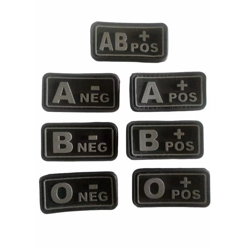 Patch Emborrachado Tipo Sanguíneo PVC Negativo com Velcro O+ O- A+ A- B+ B- AB+ AB-