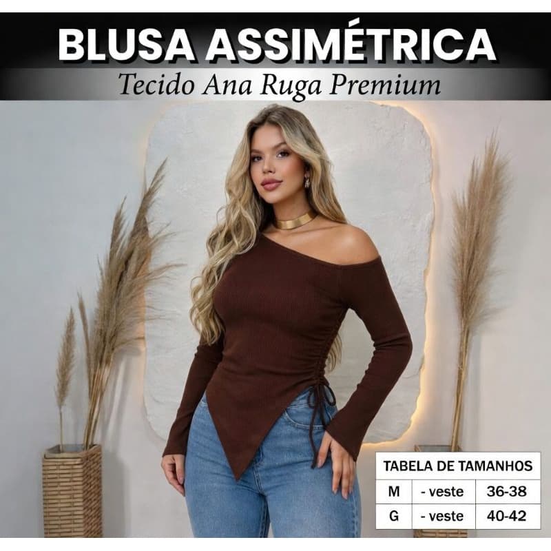 Blusa Feminina Manga Longa elegante asimetrica