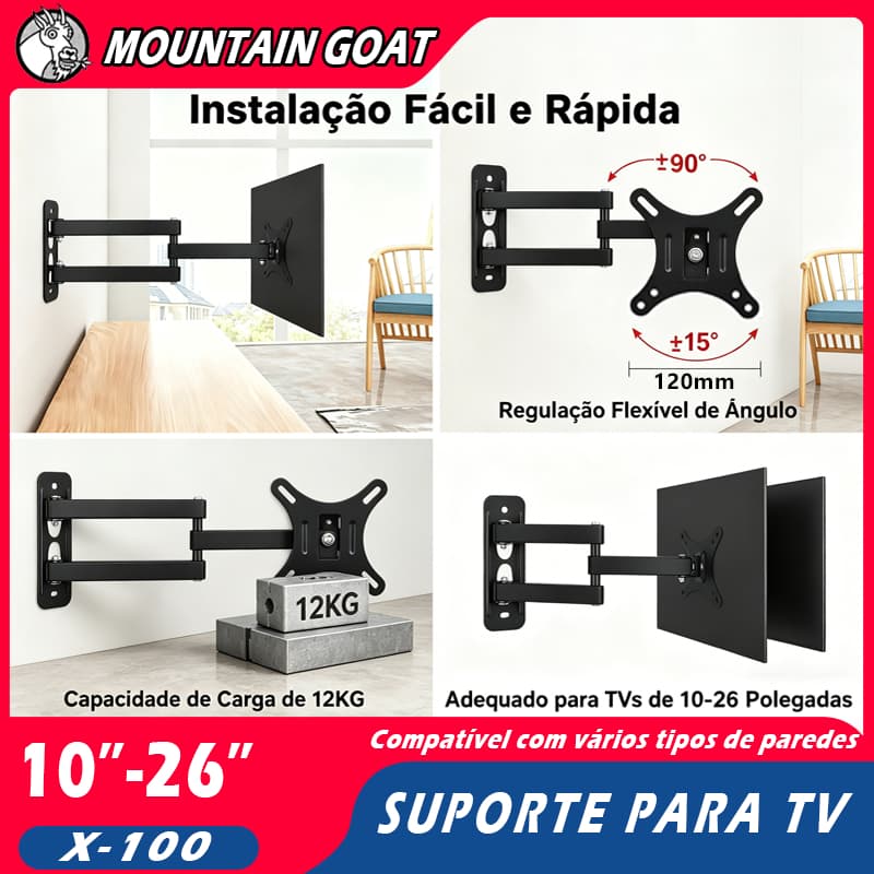 Suporte Tv Para Parede Tri Articulado | Braço Giratório E Articulado - Compatível com Telas Lcd Led Plasma (10 A 26 Pol)