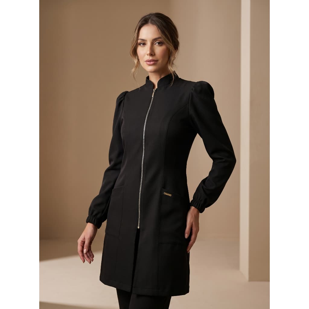 Jaleco Preto Feminino Premium Acinturado Manga Princesa Biah