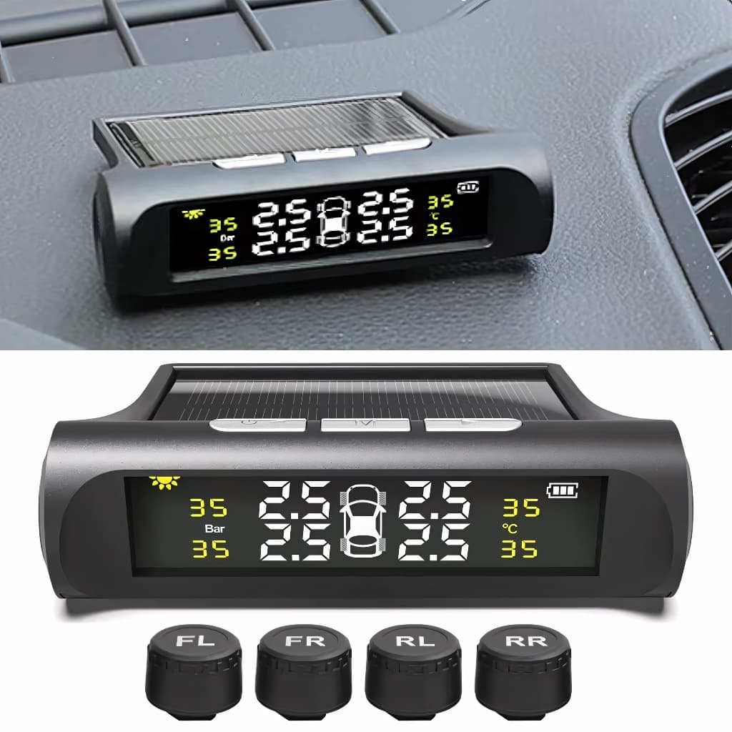 Sistema de Monitoramento de Pressão de Pneus Para Carro TPMS Solar Sem Fio Com 4 Sensores Externos