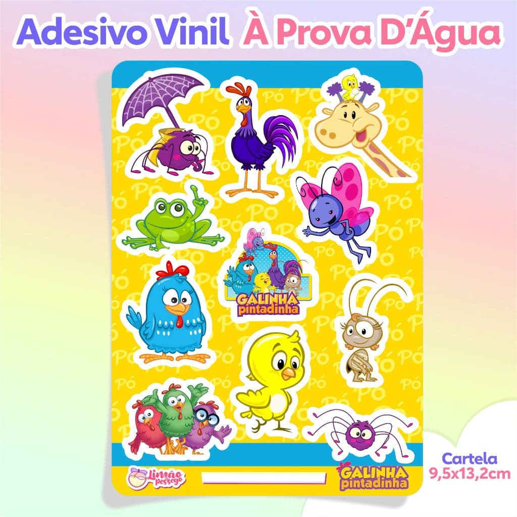 Cartela de Adesivos Galinha Pintadinha Vinil à Prova d'Água Planner Scrapbook lembrancinha de Festa
