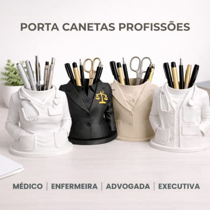 Porta Canetas Profissões 3D Organizador de Mesa Criativo Presente para Médico e Advogada