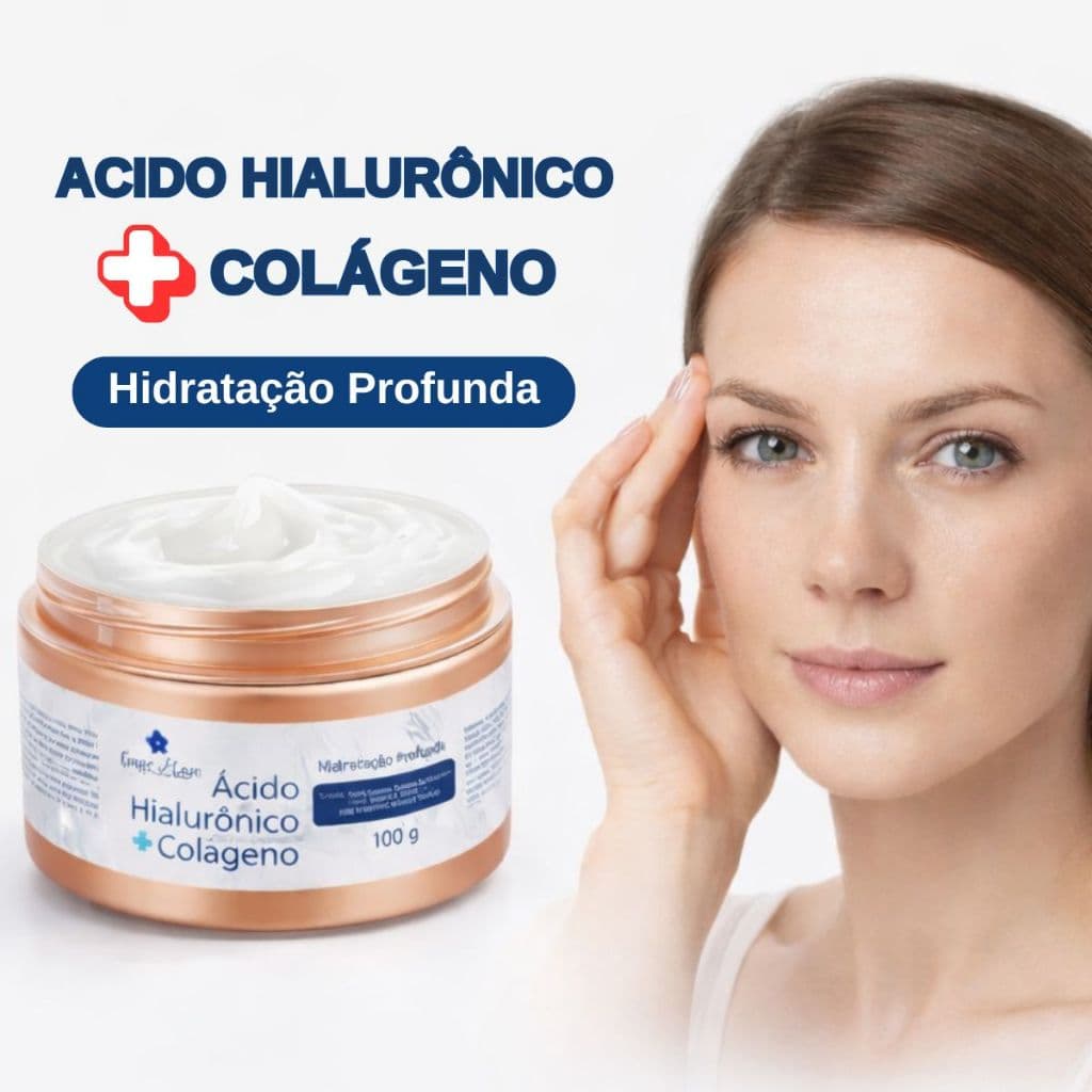 Creme Facial Ácido Hialurônico + Colágeno100g Hidratante Antirrugas Rejuvenescedor Ultra Firmeza Elasticidade