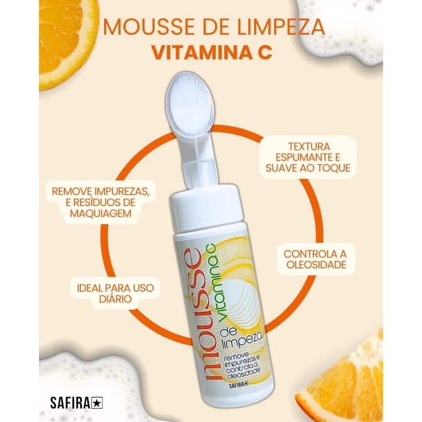 Mousse de Limpeza Espuma Facial Vitamina C Safira 170 ml – Antioleosidade e Antioxidante