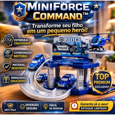 Estação Policial Infantil MiniForce Command™ com Carrinhos e Helicóptero | Brinquedo Educativo Interativo Anti Tela .