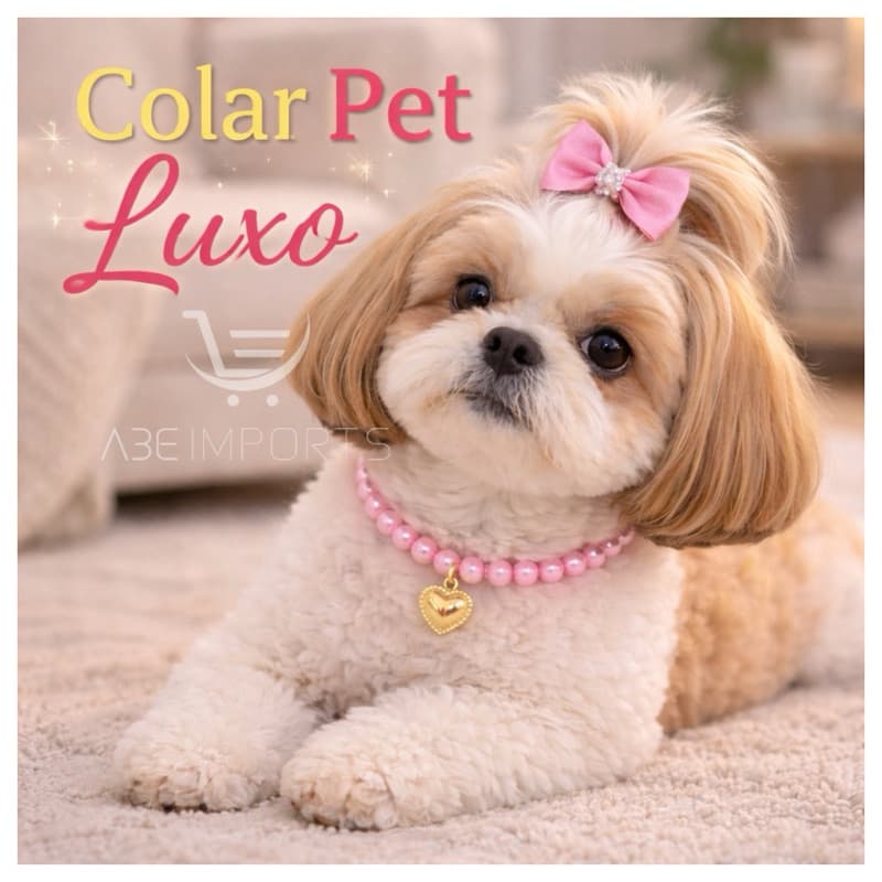 Colar de Pérolas Luxo Premium para Pets Ajustável com Pingente Feito à Mão para Gato e Cachorro