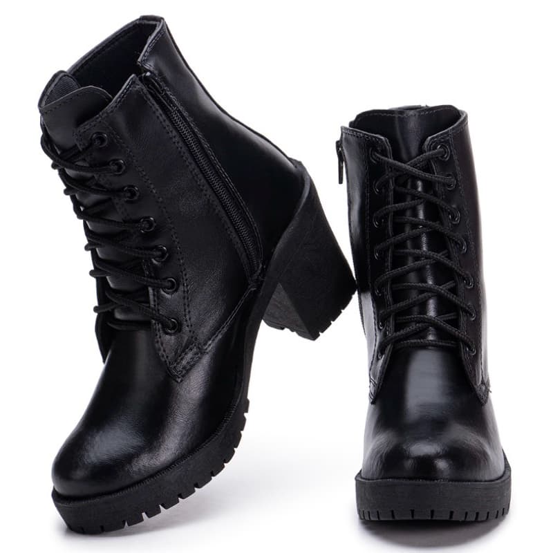 Bota Feminina Bota Salto Grosso Tratorada Confortável Estilosa  Bota de Couro Bloqueira Bota Coturno Feminina
