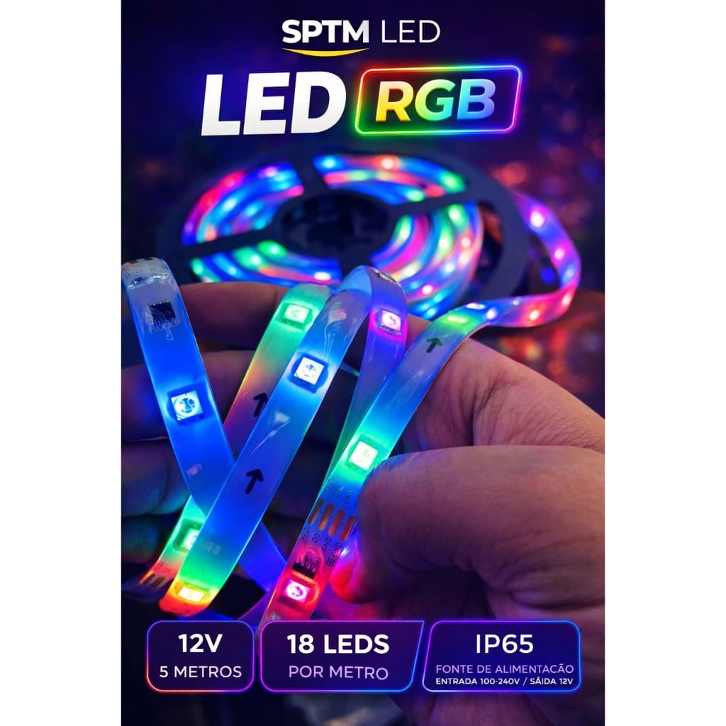 FITA LED RGB DIGITAL COM EFEITOS 5 METROS – 18 LEDs/M | 12V | IP65