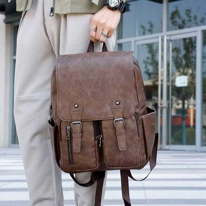 Mochila De Couro PU Masculina Impermeável Vintage CODIGO;p-2