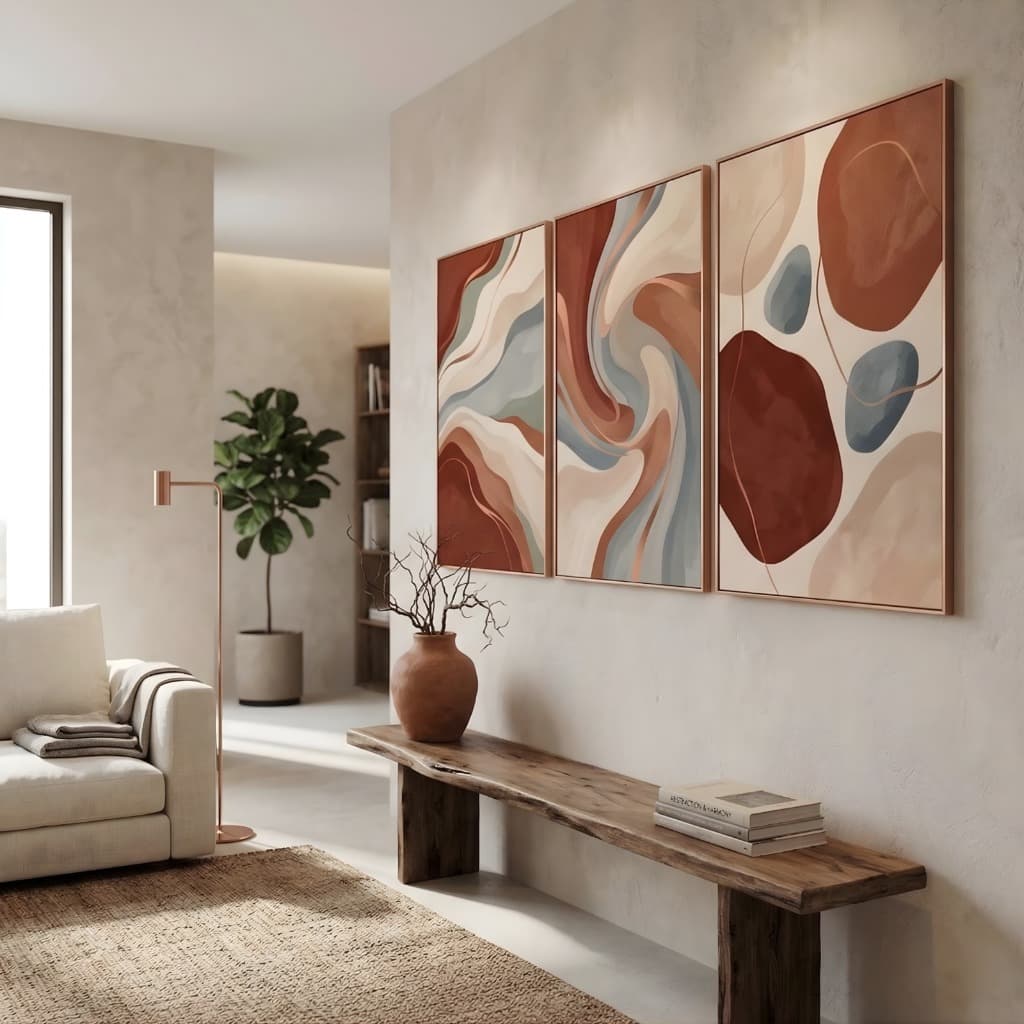 Kit 3 Quadros Decorativos Abstrato Tons Terrosos Boho Chic Formas Orgânicas Casa Quarto Sala