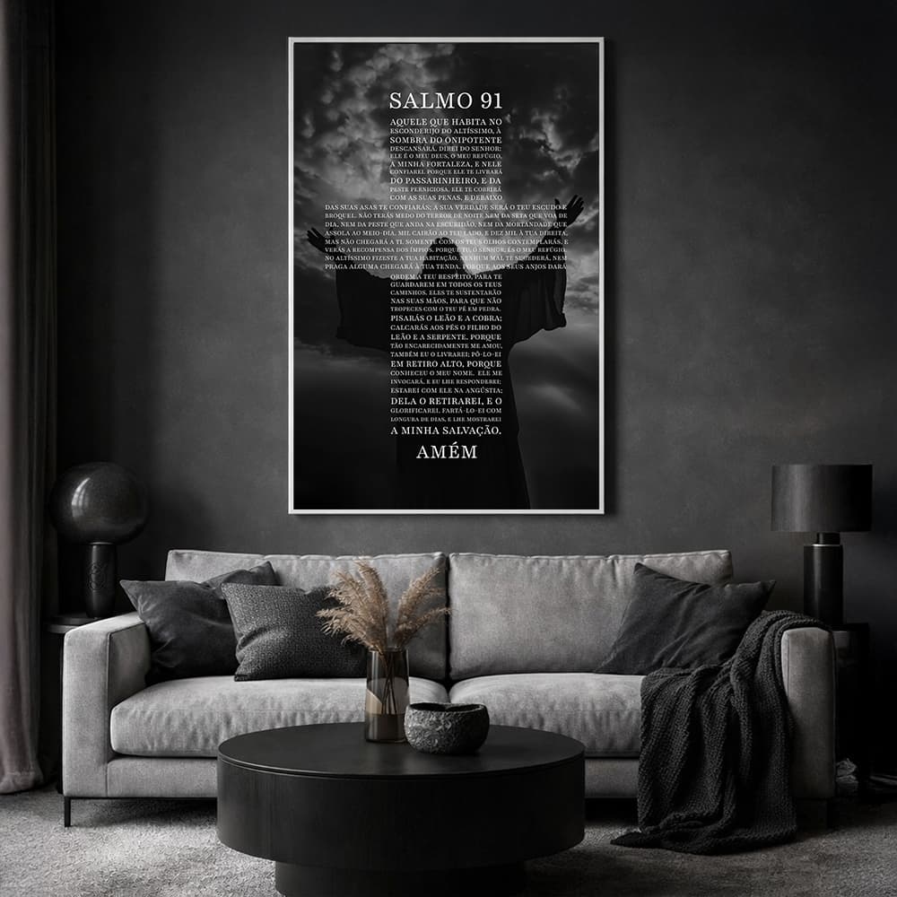 Quadro Decorativo Religioso Jesus e o Poder do Salmo 91 com Moldura Sala Quarto Escritorio
