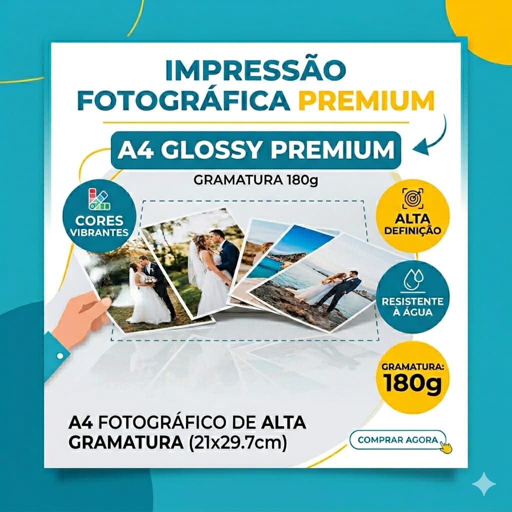 Impressão Colorida em Papel Fotográfico e Adesivo Glossy | Tamanho A4
