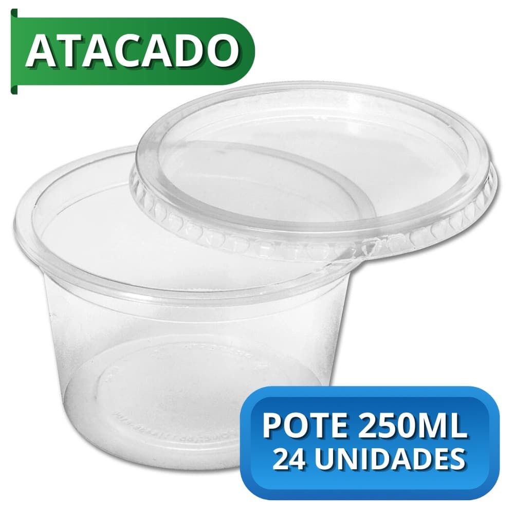 Kit Potes para Bolo Redondo 250ml Potinho Atacado 24un Freezer e Microondas Descartavel com Tampa