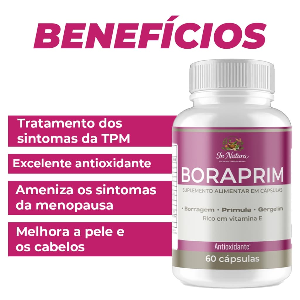 Suplemento BoraPrim 60 Cápsulas - Fonte De Ômegas 6 E 9 Com Vitamina E. Envio Imediato