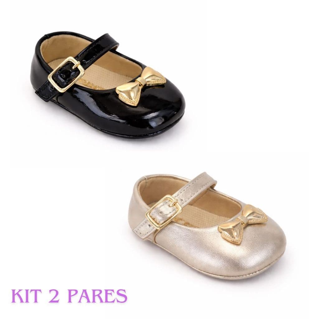 Kit 2 pares Sapatinho de Bebê Menina Sapatilha Para Festa Casamento Realeza Conforto Primeiros Passos