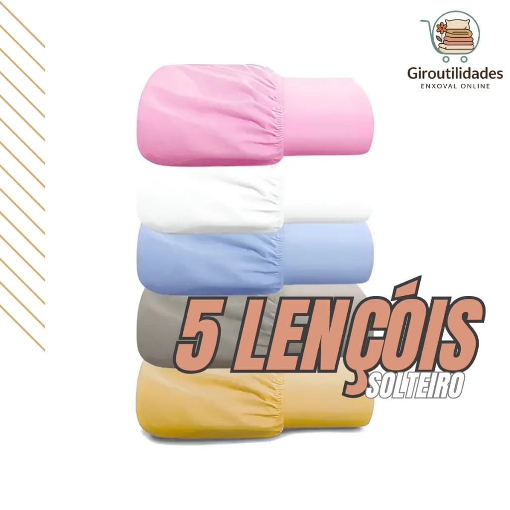 Kit 5 Lençol Solteiro Com Elástico Cores Sortidas 400 Fios