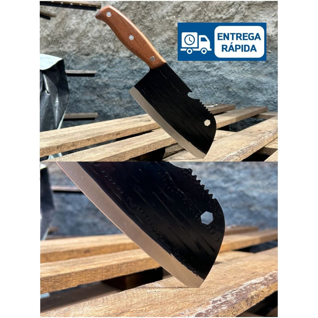 Cutelo Profissional 30cm Faca corte Pesado | Aço Inox Estilo Rústico | Cabo De Madeira Presente Churrasqueiro | Original