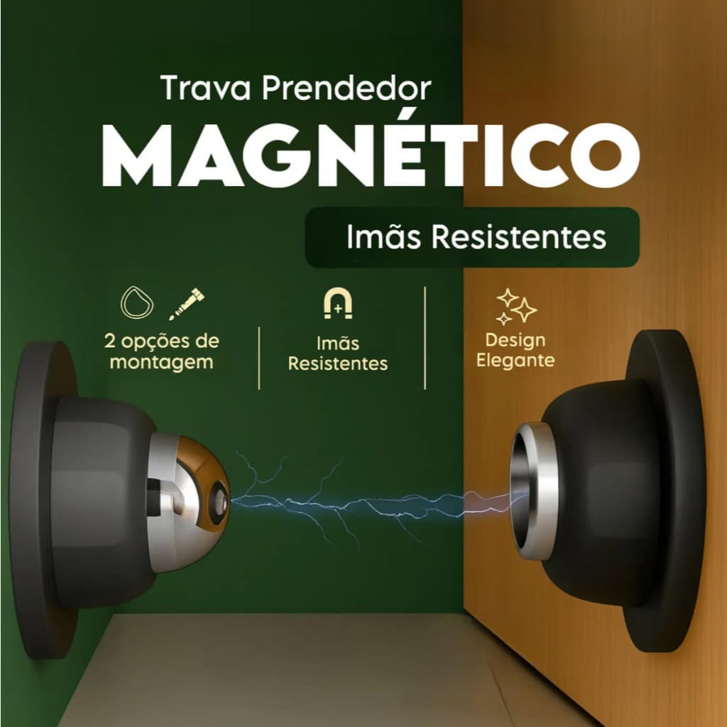 Kit Prendedor Segurador De Porta Magnético Aço Inox Imã Batedor Fixador Anti Impacto Adesivo / Cor Branco