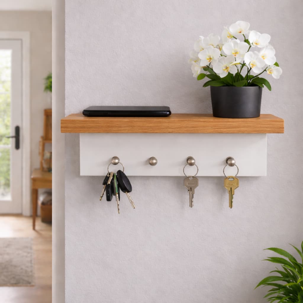 Porta Chaves de Parede com Prateleira 25x8cm em MDF – Organização e Estilo para Sua Casa