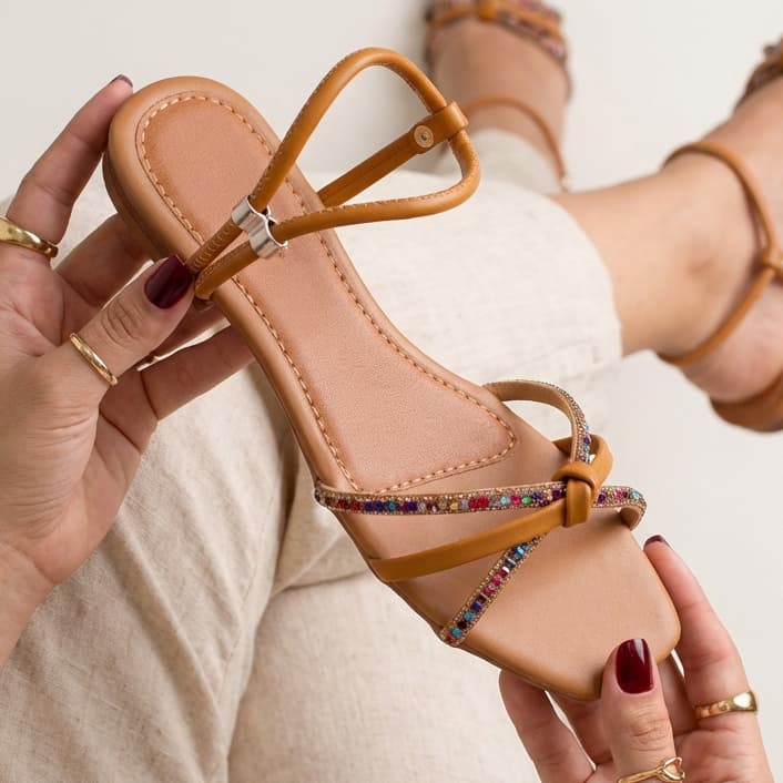 Rasteirinha Feminina Elegante Nó Strass Bilho Sandália Rasteirinha Chinelo Casual Lançamento