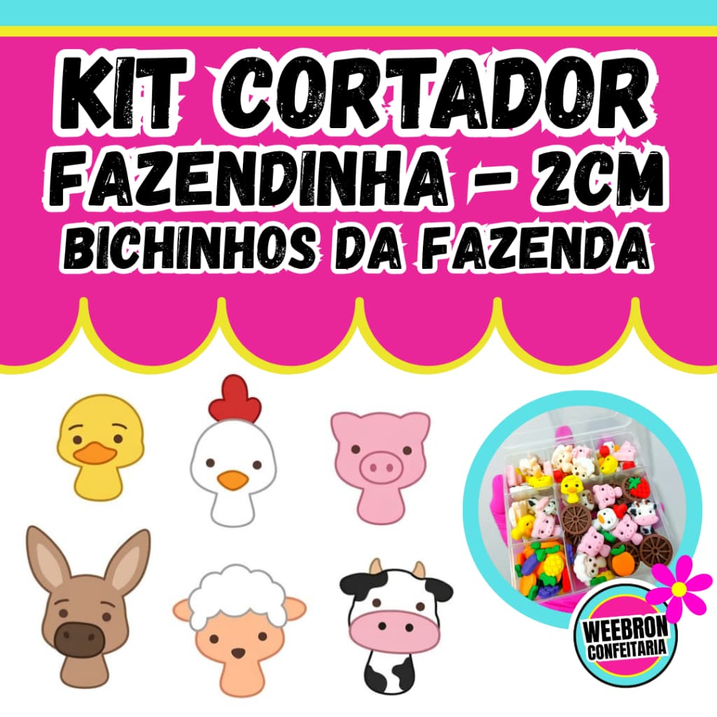 Kit CORTADOR MODULAR - Bichinhos FAZENDINHA (2cm) - Cortador de Biscoitos/Pasta americana/Biscuit