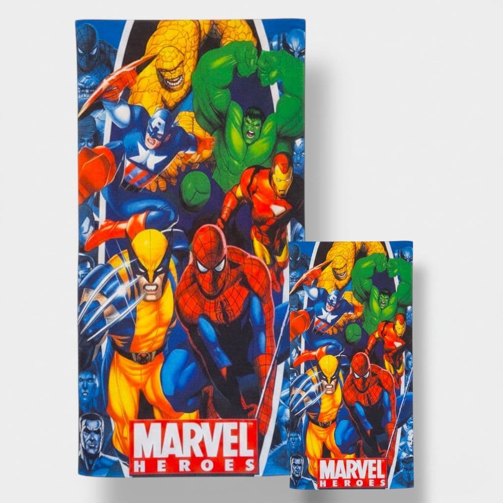 Kit Toalha de Banho Marvel + Toalha de Boca Heróis Praia Piscina Creche Escola