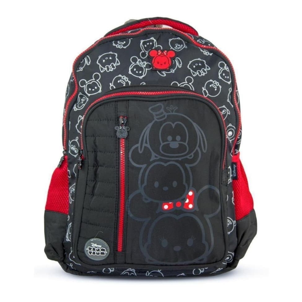 Mochila Escolar Disney Tsum Tsum  - Preta e Vermelha