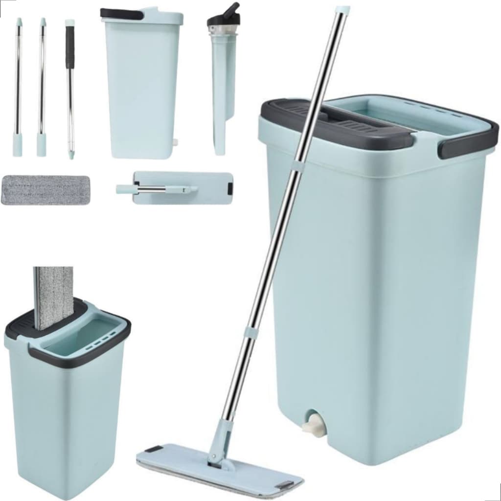 Mop Lava E Seca Balde Duplo 9l Esfregao Plano E Cabo 1,60mt