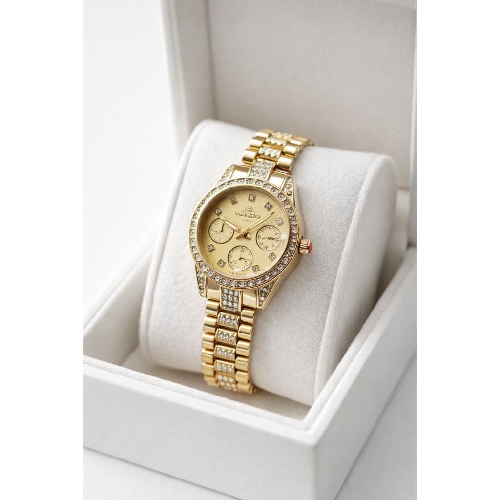 Relogio Pulso Feminino pulseira brilho luxo dourado 234