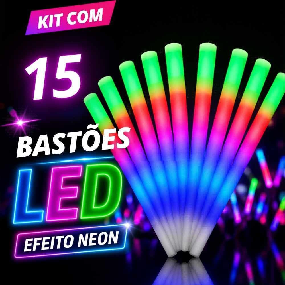 Bastão LED Festa Neon Espuma Luz Colorida Kit 15 Show Balada Evento Formatura