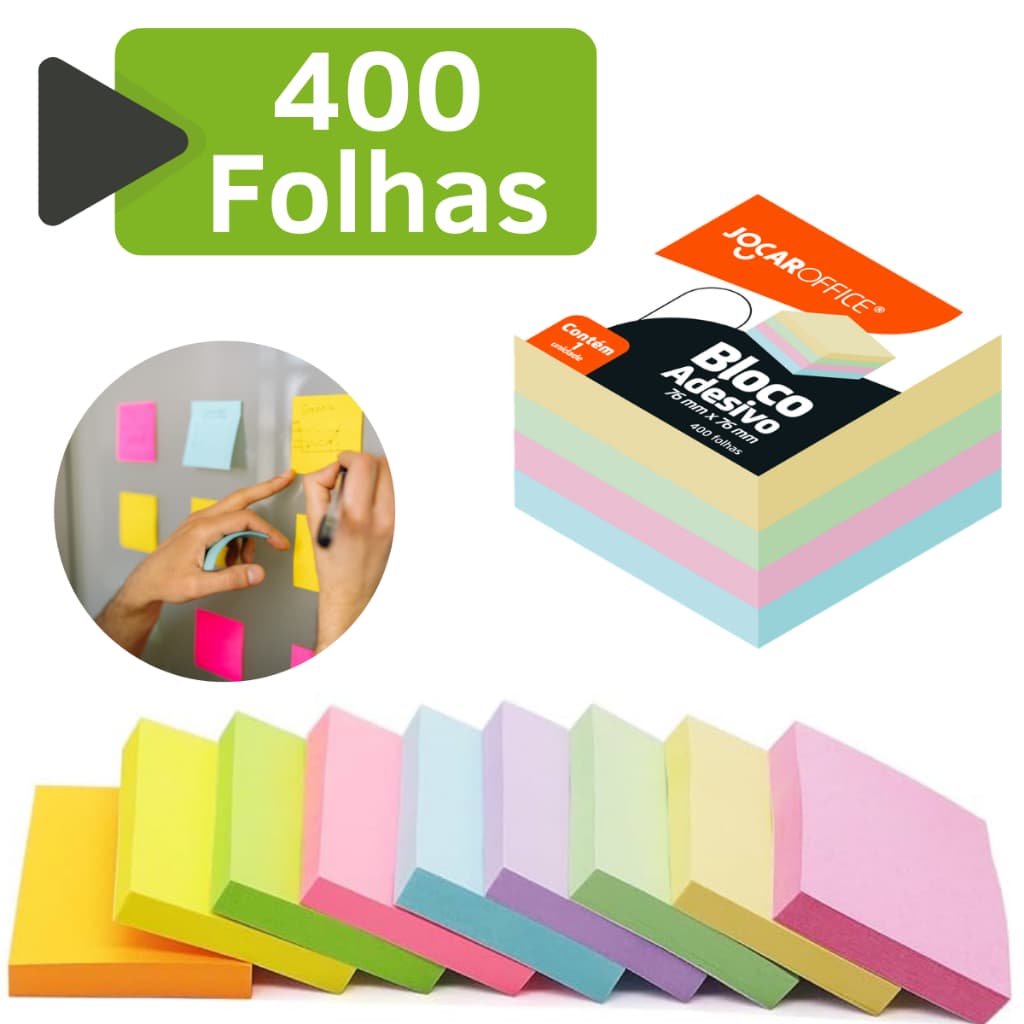 Kit Bloco Adesivo 76x76 Colorido 400 Folhas Anotaçoes Fofo Pequeno Grande Caderno Livro Recado