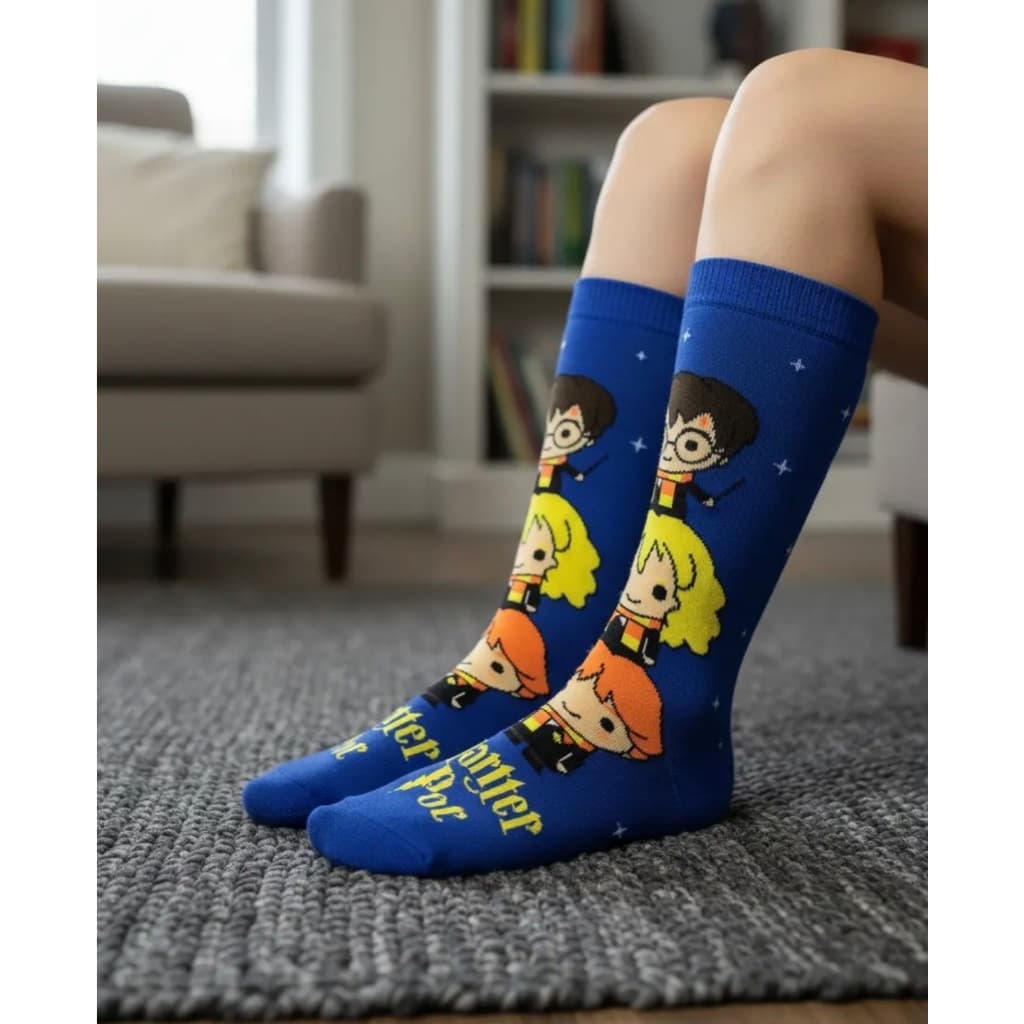 MEIA  HARRY POTTER MASCULINA FEMININA 3 AMIGOS AZUL CANO ALTO ALGODÃO ADULTO ENVIO IMEDIATO
