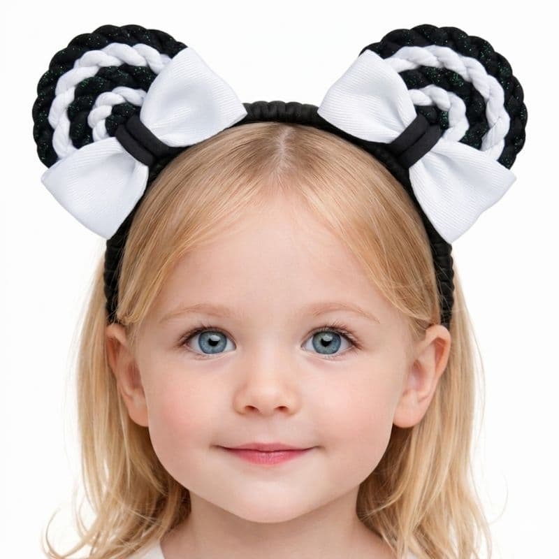 Tiara Infantil Orelhinha de Panda Fio de Malha - Acessório Menina Confortável Feito à Mão Elegante