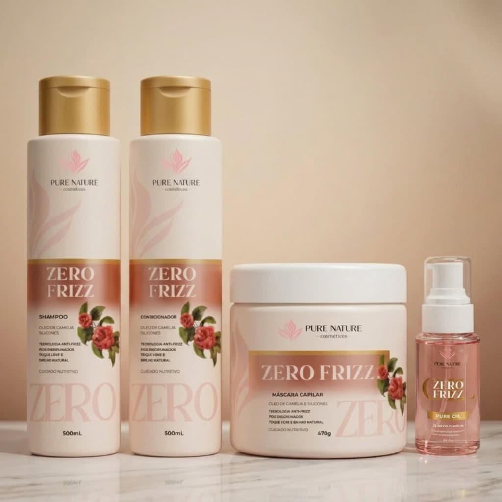 Kit Capilar Completo Zero Frizz Fios Alinhados e Brilho Espelhado Com Óleo de Camélia Pure Nature