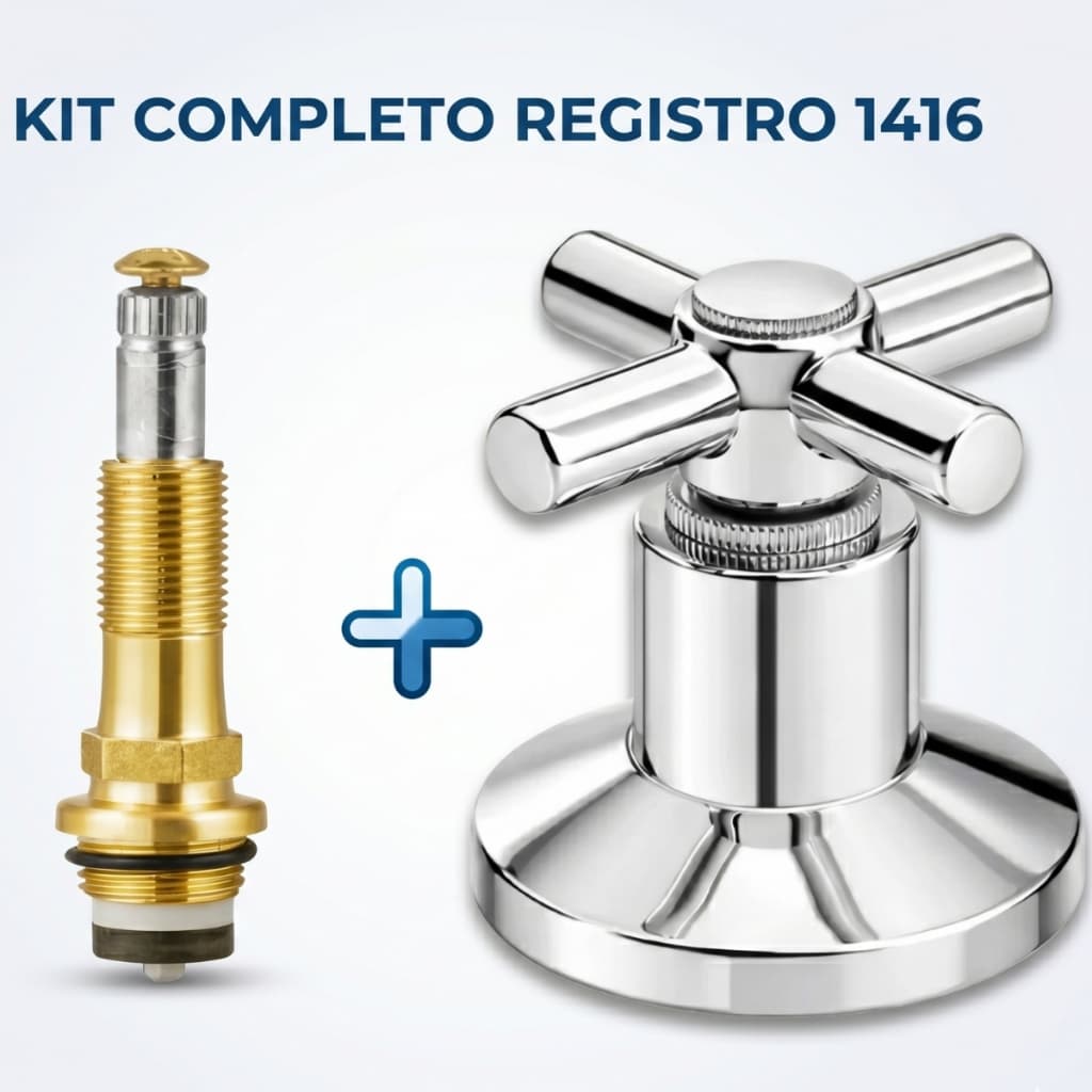 Acabamento Registro Banheiro 1416 Padrão Deca + Reparo Metal Latão 18 Estrias Universal 1/2 e 3/4 Kit Completo Cromado