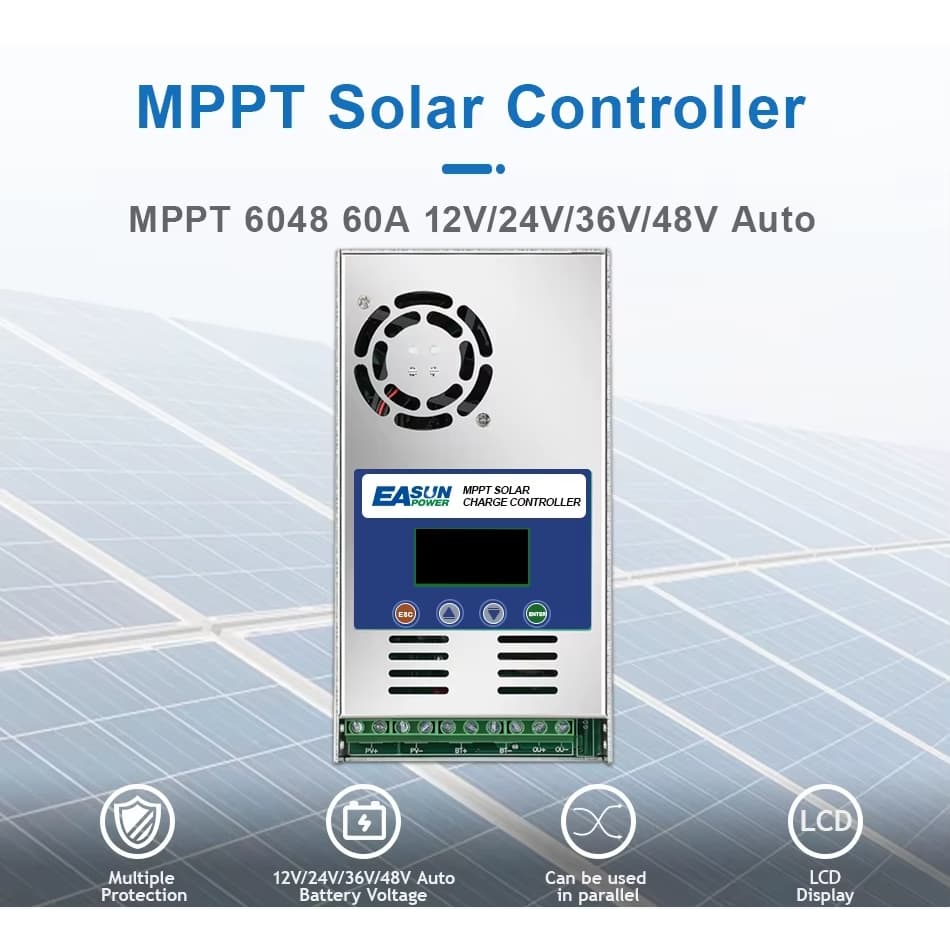 Controlador Solar EASUN 60 amperes MPPT Puro 12,24,36,48 volts