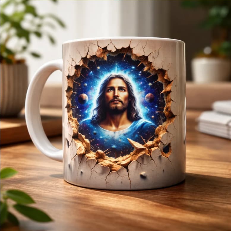 Caneca Porcelana 3D Evangélica Fé Cristo Jesus Deus Presente Gospel