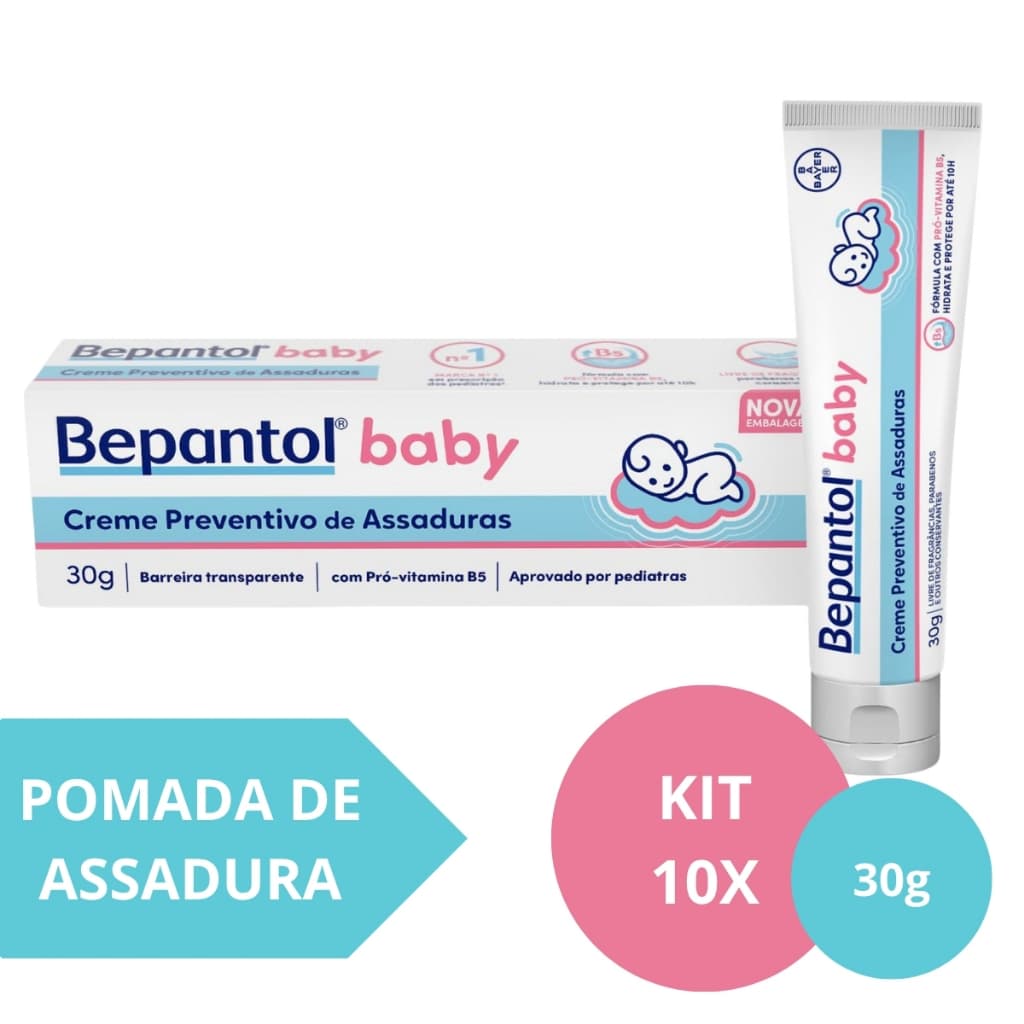 Kit com 10 Cremes Pomada de Assadura 30gr Cada - Bepantol