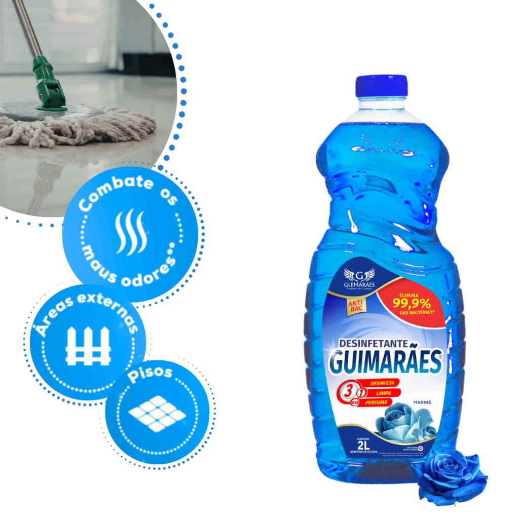 Desinfetante Guimarães 2L Lavanda Limpeza Pesada Perfume Prolongado e Ação Germicida Bactericida