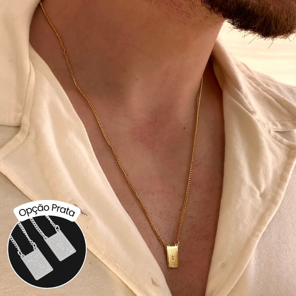 Escapulário masculino Aço Inox Jesus Pai nosso Colar presente namorado Marido