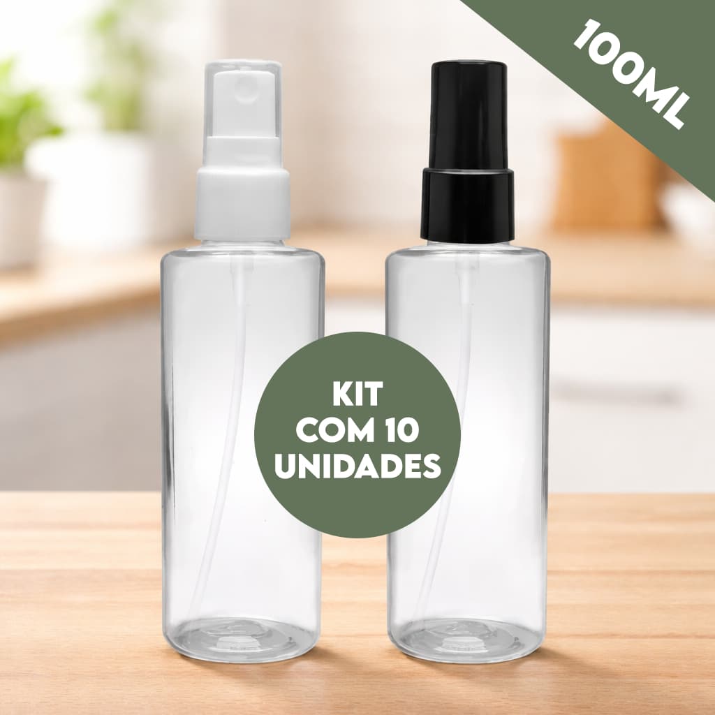 Frasco 100 ml Com Válvula Spray Preta Kit Com 10 Unidades